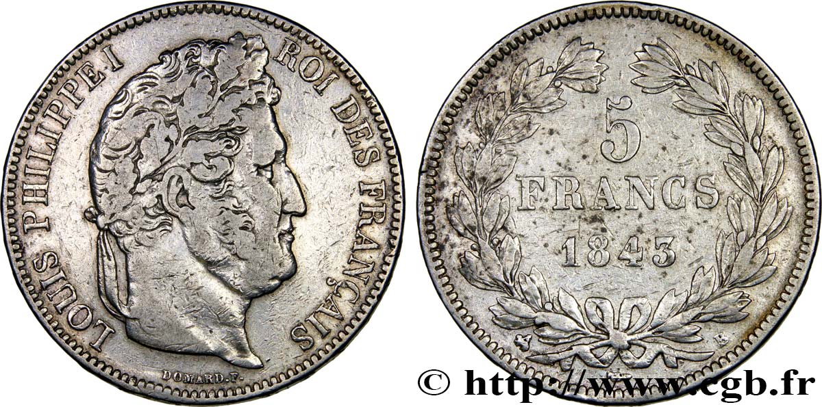 5 francs IIe type Domard 1843 Rouen F.324/101 TB35 