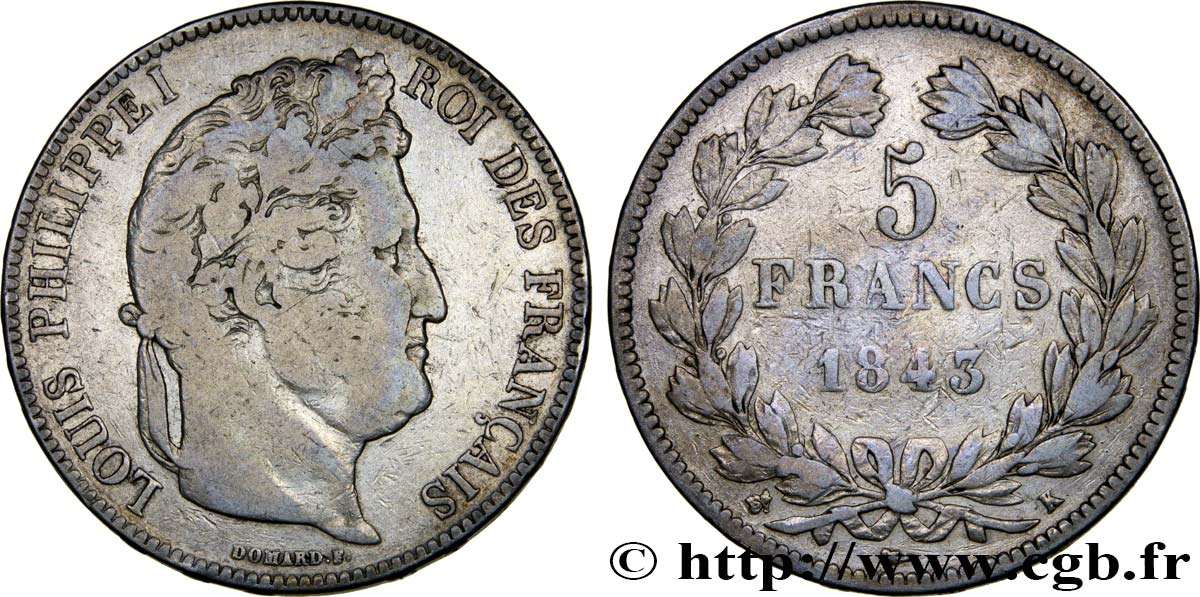 5 francs IIe type Domard 1843 Bordeaux F.324/103 F12 