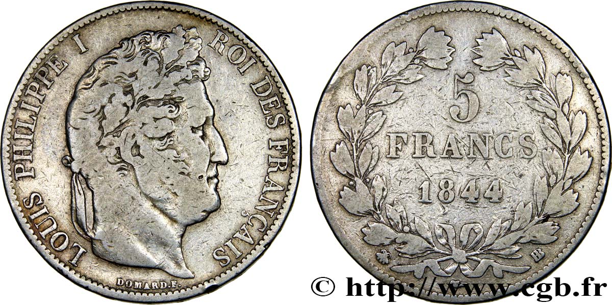 5 francs IIIe type Domard 1844 Strasbourg F.325/3 S20 
