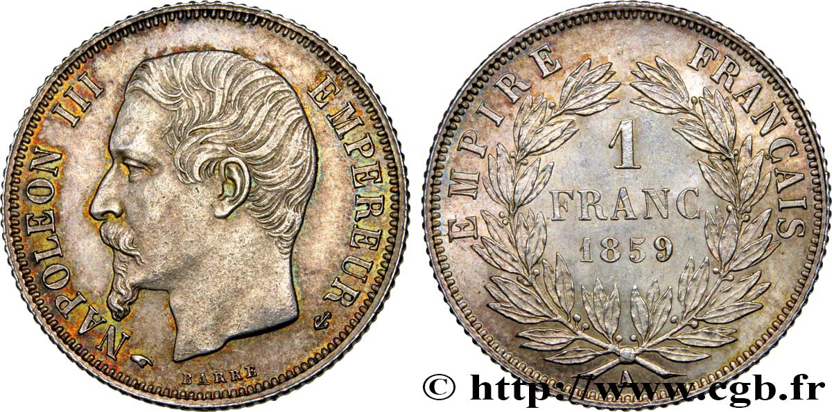 1 franc Napoléon III, tête nue 1859 Paris F.214/12 EBC60 