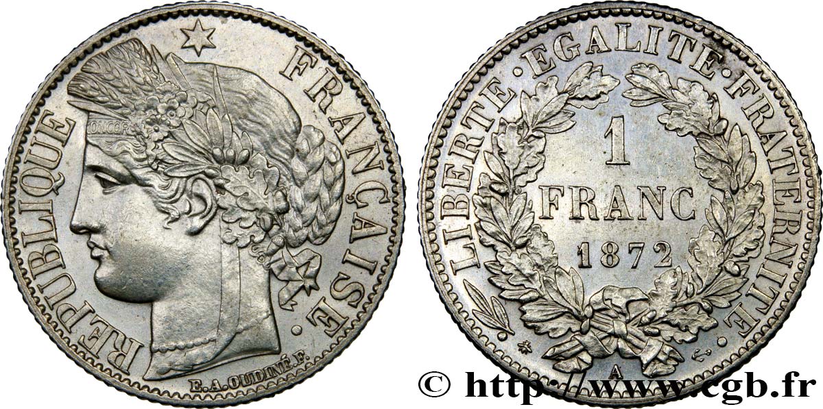 1 franc Cérès, IIIe République 1872 Paris F.216/5 EBC58 