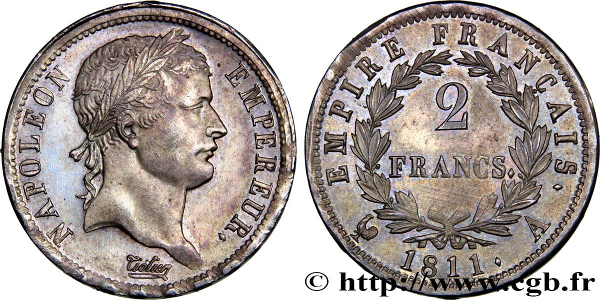2 francs Napoléon Ier tête laurée, Empire français 1811 Paris F.255/24 SUP60 