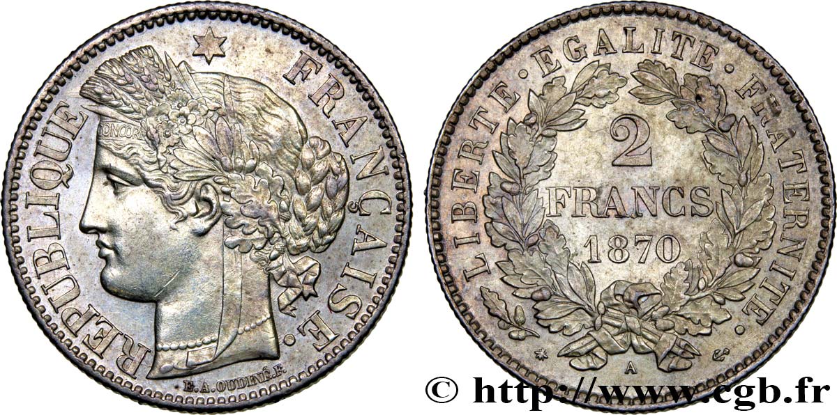 2 francs Cérès, avec légende 1870 Paris F.265/2 VZ60 
