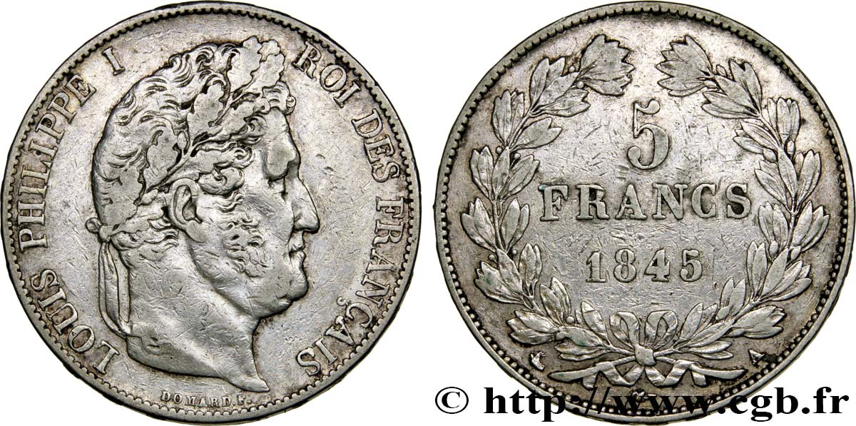 5 francs IIIe type Domard 1845 Paris F.325/6 XF45 