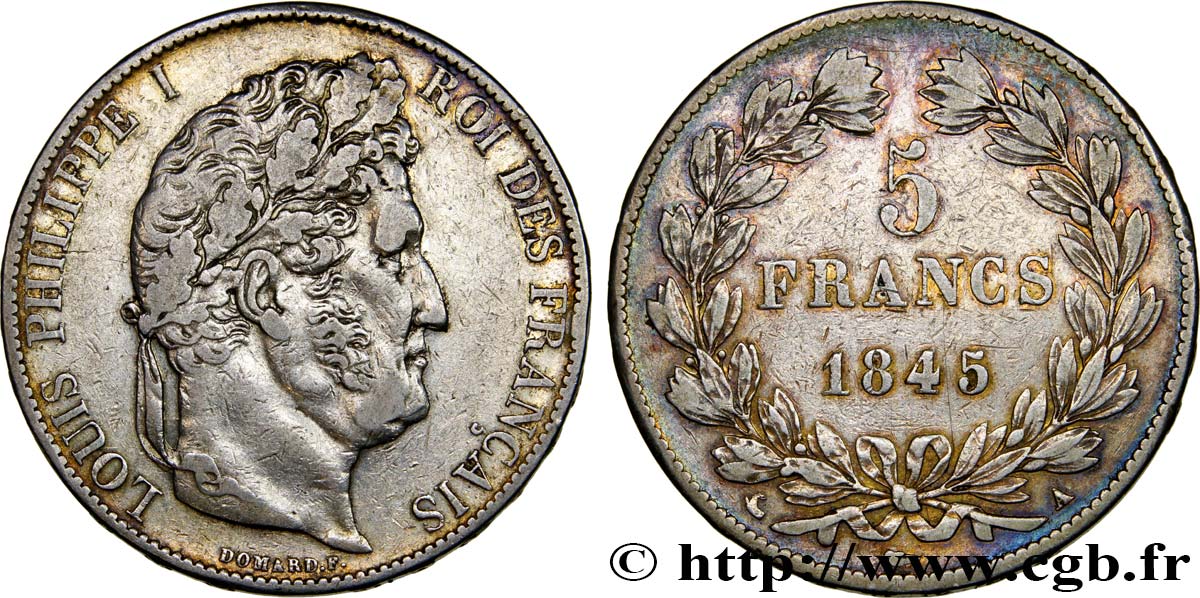 5 francs IIIe type Domard 1845 Paris F.325/6 TTB45 