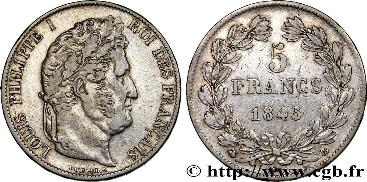 5 francs IIIe type Domard 1845 Strasbourg F.325/7 TTB45 