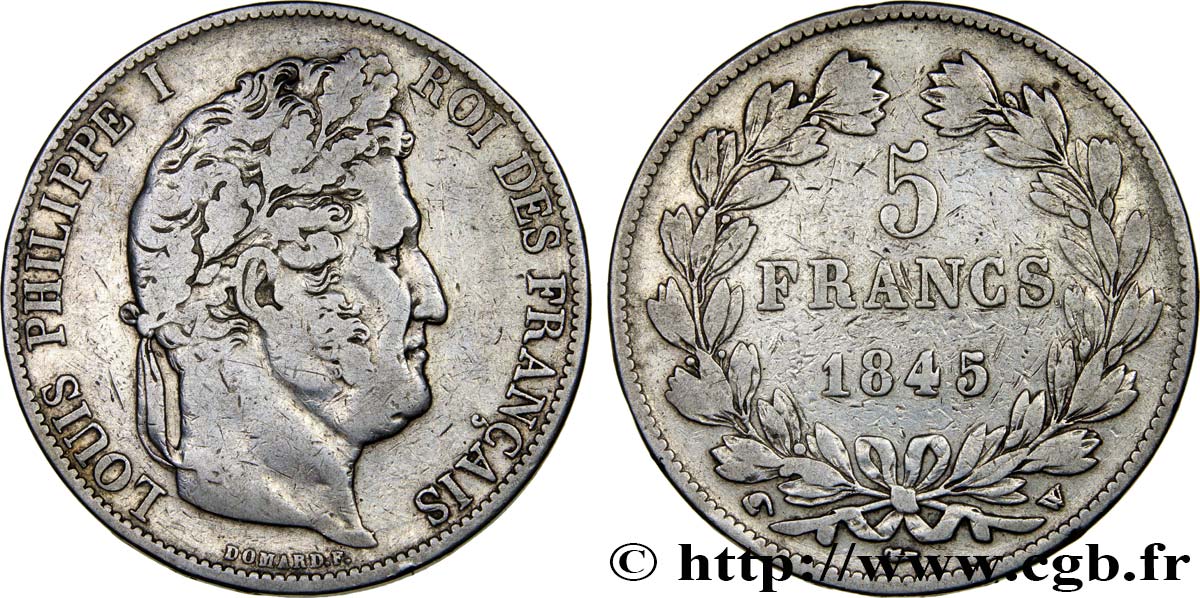 5 francs IIIe type Domard 1845 Lille F.325/9 MB30 
