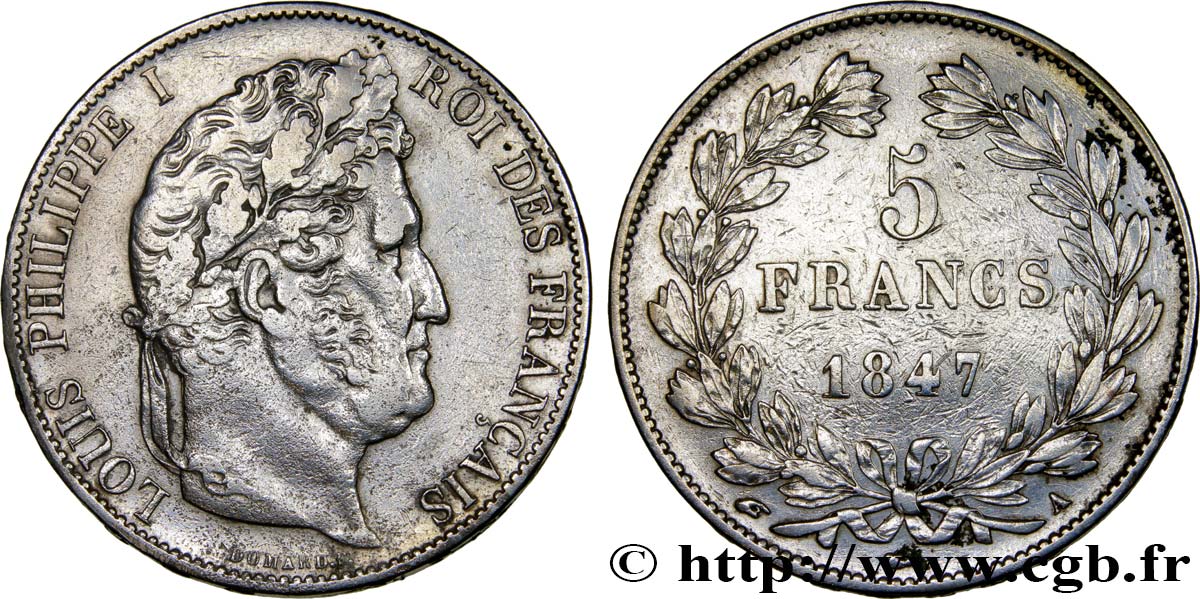5 francs IIIe type Domard 1847 Paris F.325/14 BC+ 