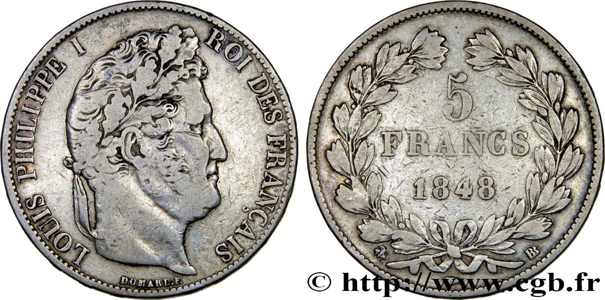 5 francs IIIe type Domard 1848 Strasbourg F.325/18 TB35 