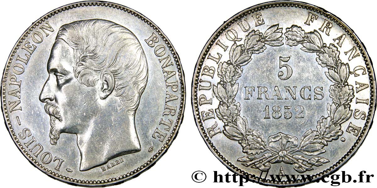 5 francs Louis-Napoléon, 2ème type 1852 Paris F.329/2 MBC52 