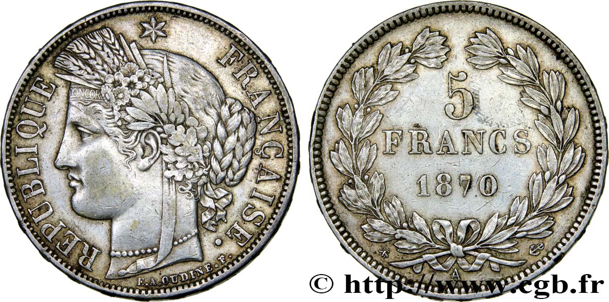 5 francs Cérès, sans légende 1870 Paris F.332/1 MBC45 
