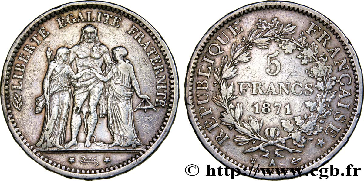 5 francs Hercule, dite “Camélinat” 1871 Paris F.334/3 BC35 