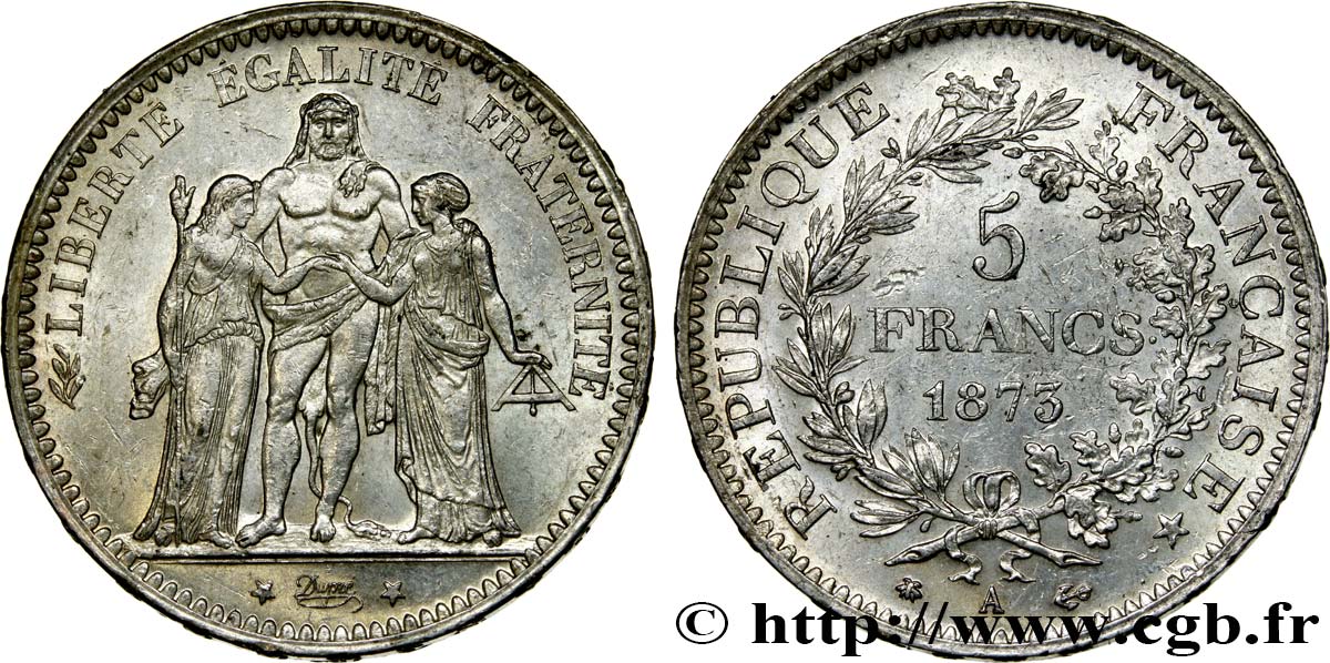 5 francs Hercule 1873 Paris F.334/9 SS50 