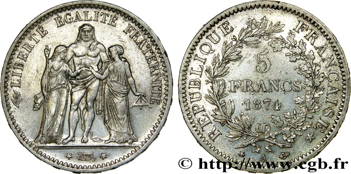 5 francs Hercule 1874 Paris F.334/12 TTB48 