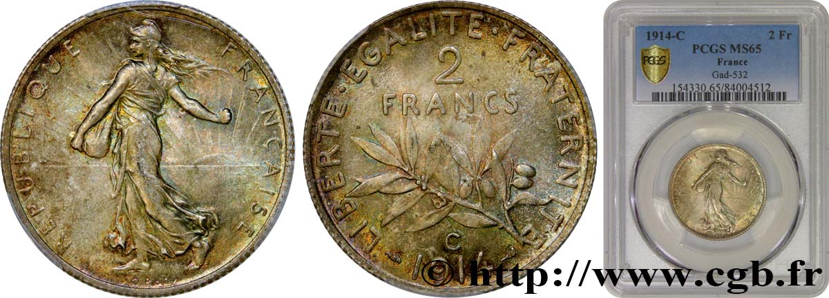 2 francs Semeuse 1914 Castelsarrasin F.266/16 MS65 PCGS