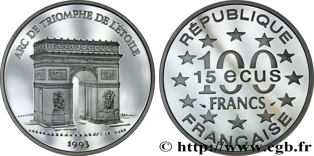Belle Epreuve 15 écus / 100 francs - Arc de Triomphe (Paris) 1993  F.2005 1 FDC68 