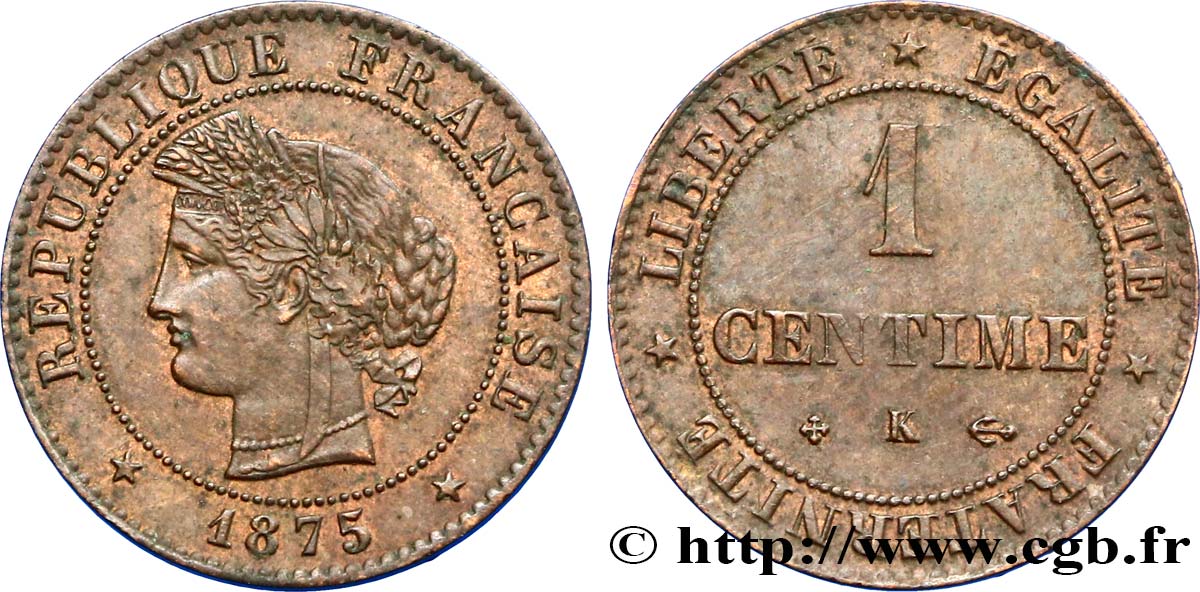1 centime Cérès 1875 Bordeaux F.104/5 TTB50 