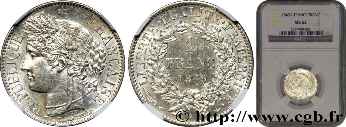 1 franc Cérès, IIe République 1849 Paris F.211/1 SUP62 NGC