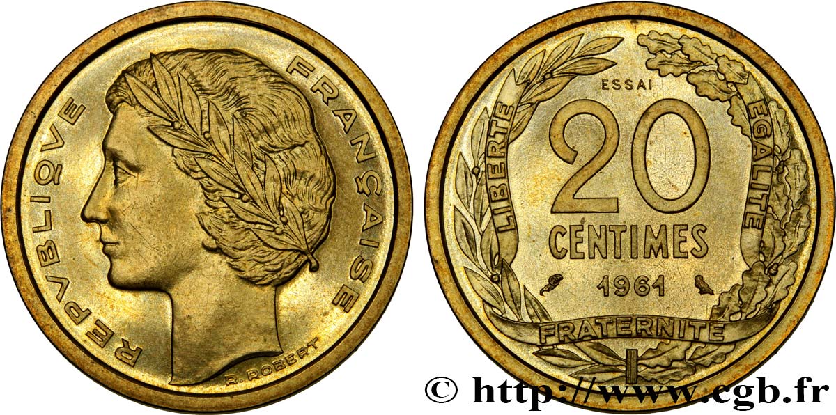 Essai du concours de 20 centimes par Robert 1961 Paris GEM.55 12 MS62 