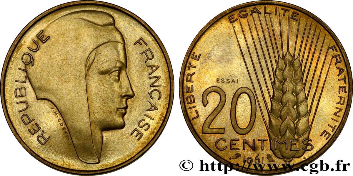 Essai du concours de 20 centimes par Coeffin 1961 Paris GEM.55 6 EBC60 