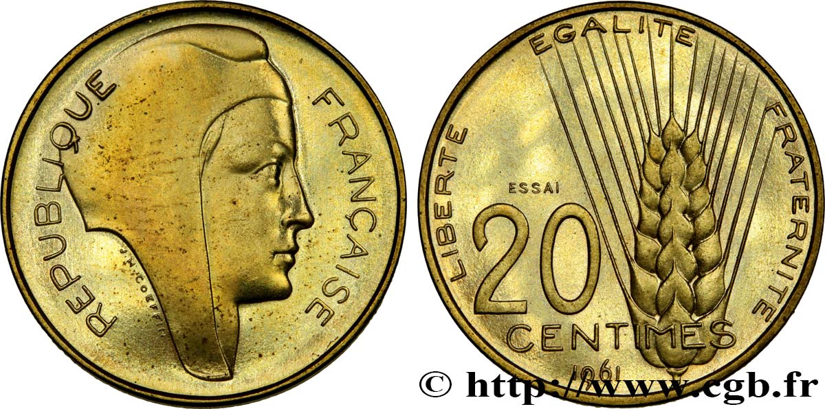 Essai du concours de 20 centimes par Coeffin 1961 Paris GEM.55 6 SC 