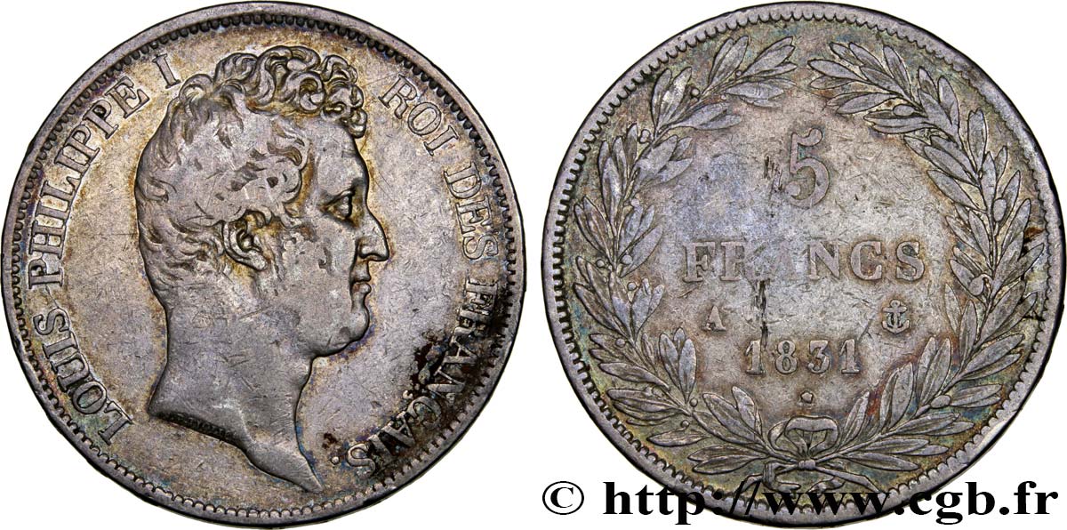5 francs type Tiolier avec le I, tranche en relief 1831 Paris F.316/2 MB30 