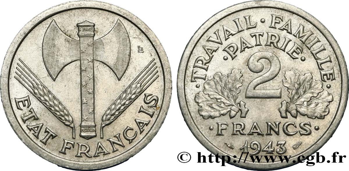 2 francs Francisque 1943  F.270/2 AU58 