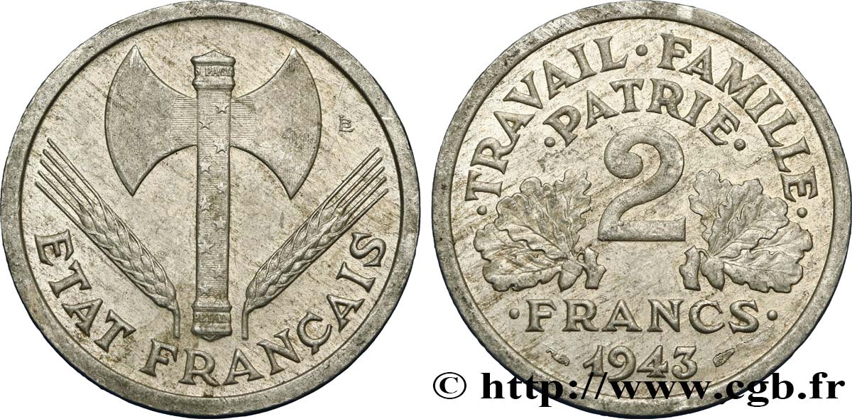 2 francs Francisque 1943  F.270/2 SUP55 