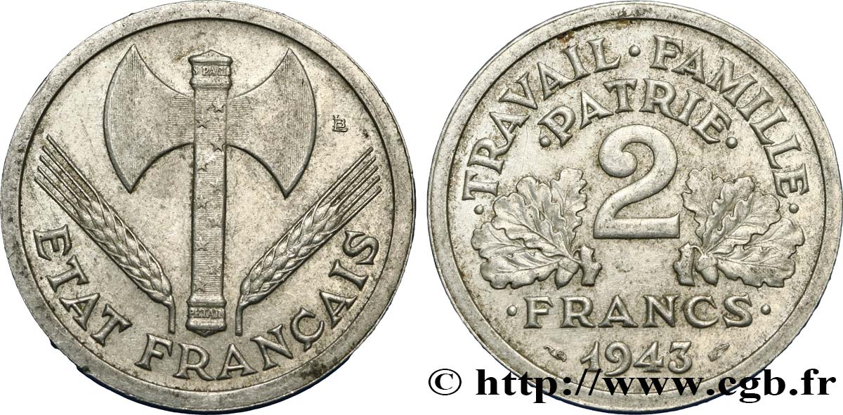 2 francs Francisque 1943  F.270/2 AU54 