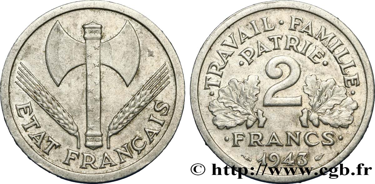 2 francs Francisque 1943  F.270/2 AU55 