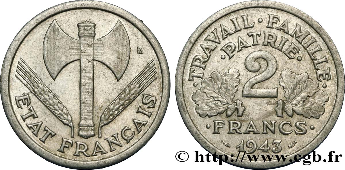 2 francs Francisque 1943  F.270/2 SPL55 