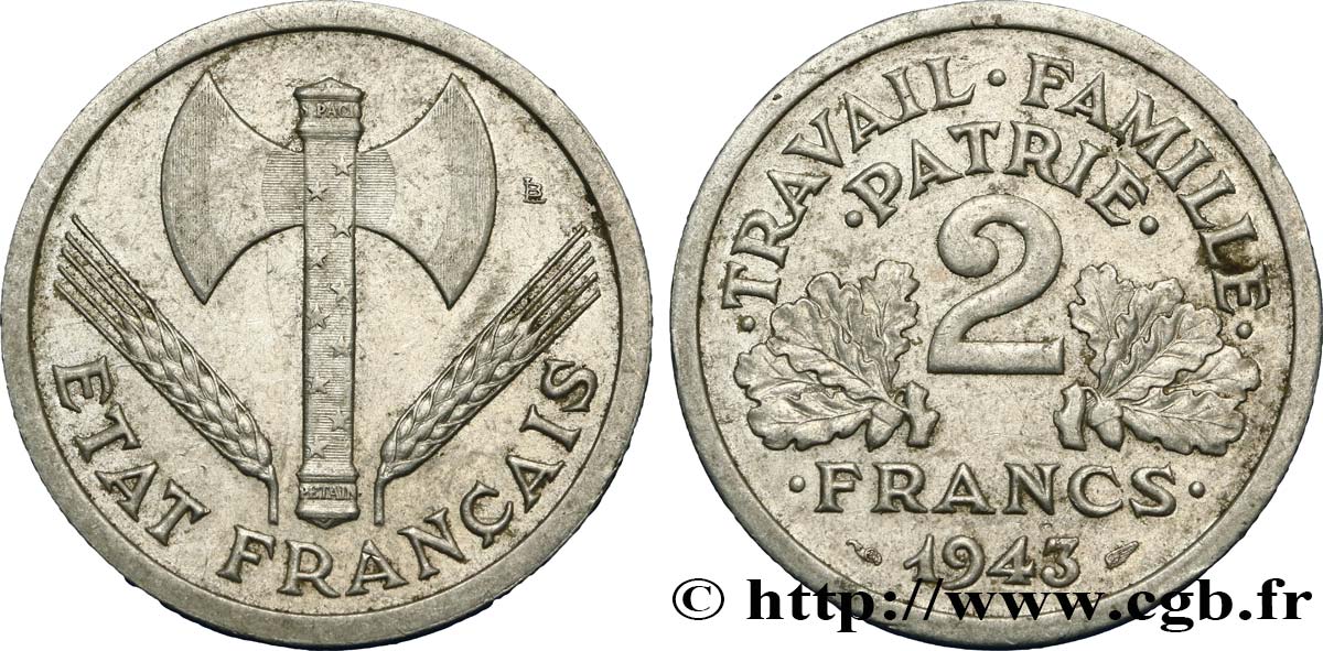 2 francs Francisque 1943  F.270/2 SS52 