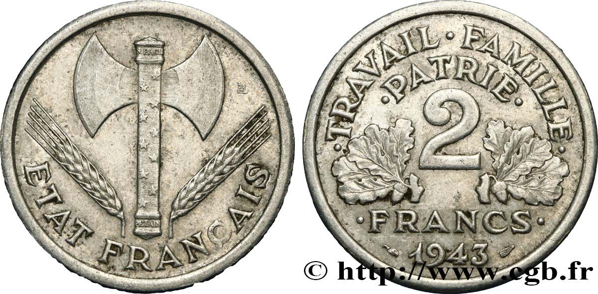 2 francs Francisque 1943  F.270/2 TTB50 