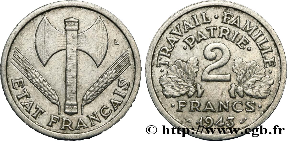 2 francs Francisque 1943  F.270/2 TTB50 