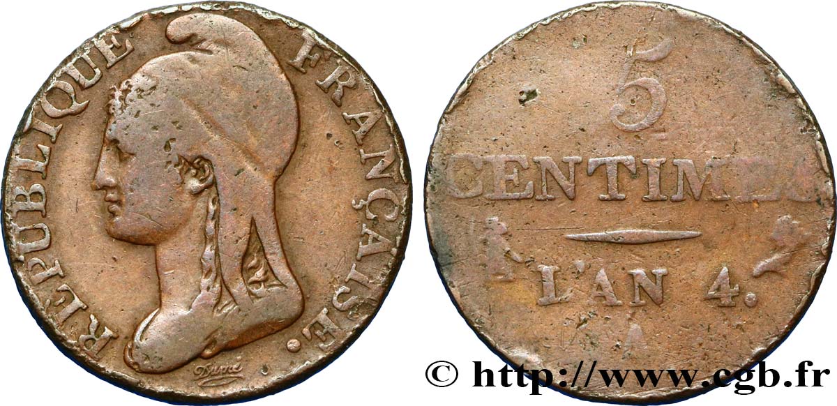 5 centimes Dupré, petit module 1796 Paris F.113/1 BC30 