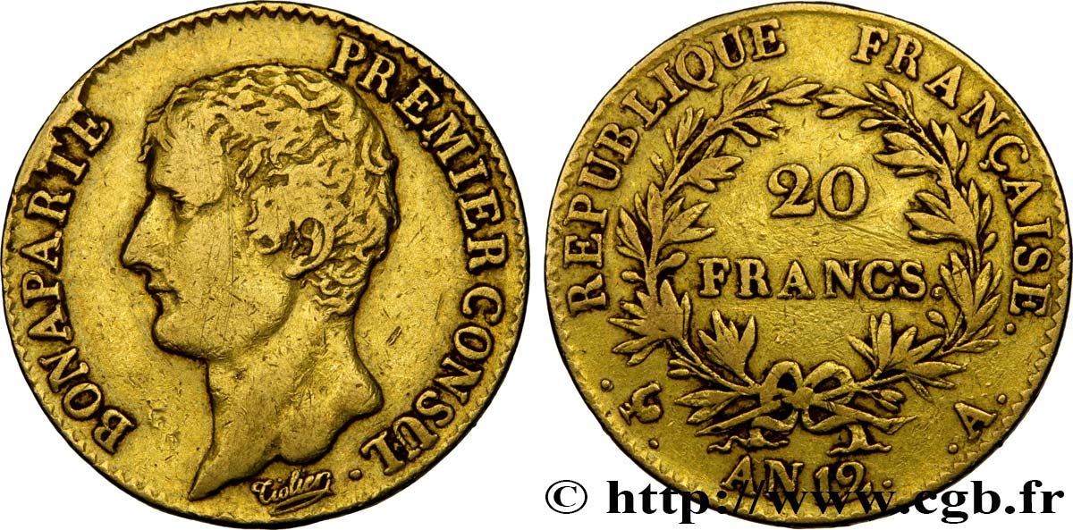 20 francs or Bonaparte Premier Consul 1804 Paris F.510/2 TB35 