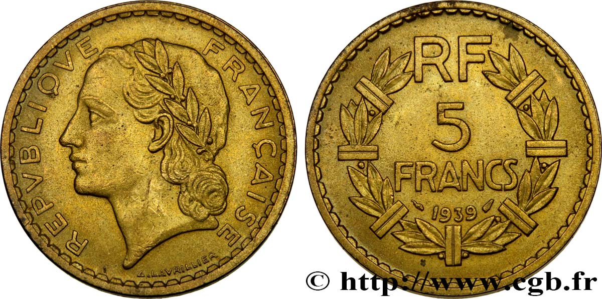 5 francs Lavrillier, bronze-aluminium 1939  F.337/3 XF48 