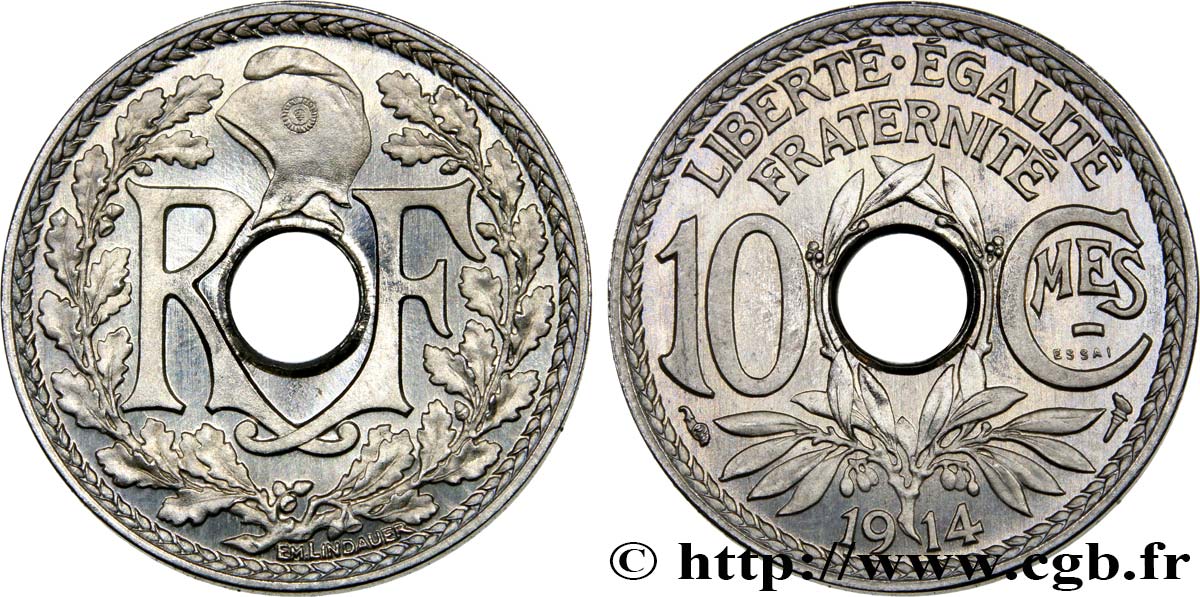 Essai de 10 centimes Lindauer, Cmes souligné 1914 Paris F.137/1 MS66 