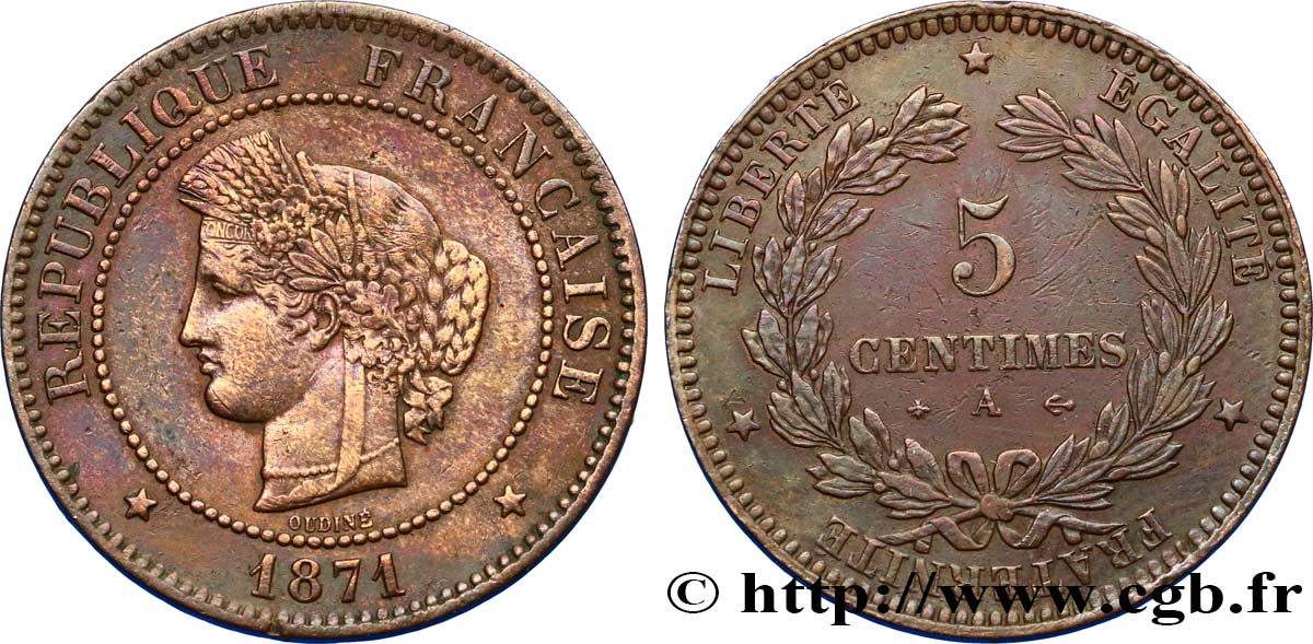5 centimes Cérès 1871 Paris F.118/2 MBC48 