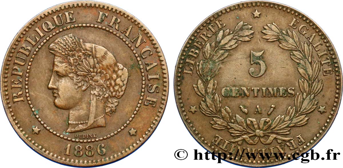 5 centimes Cérès 1886 Paris F.118/28 TTB48 