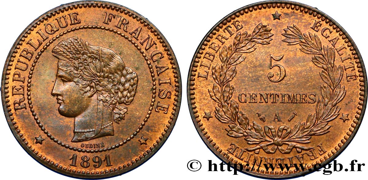 5 centimes Cérès 1891 Paris F.118/33 AU58 