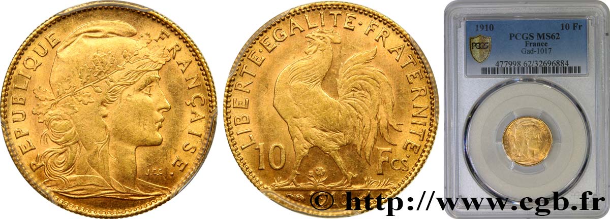 10 francs or Coq 1910 Paris F.509/11 VZ62 PCGS