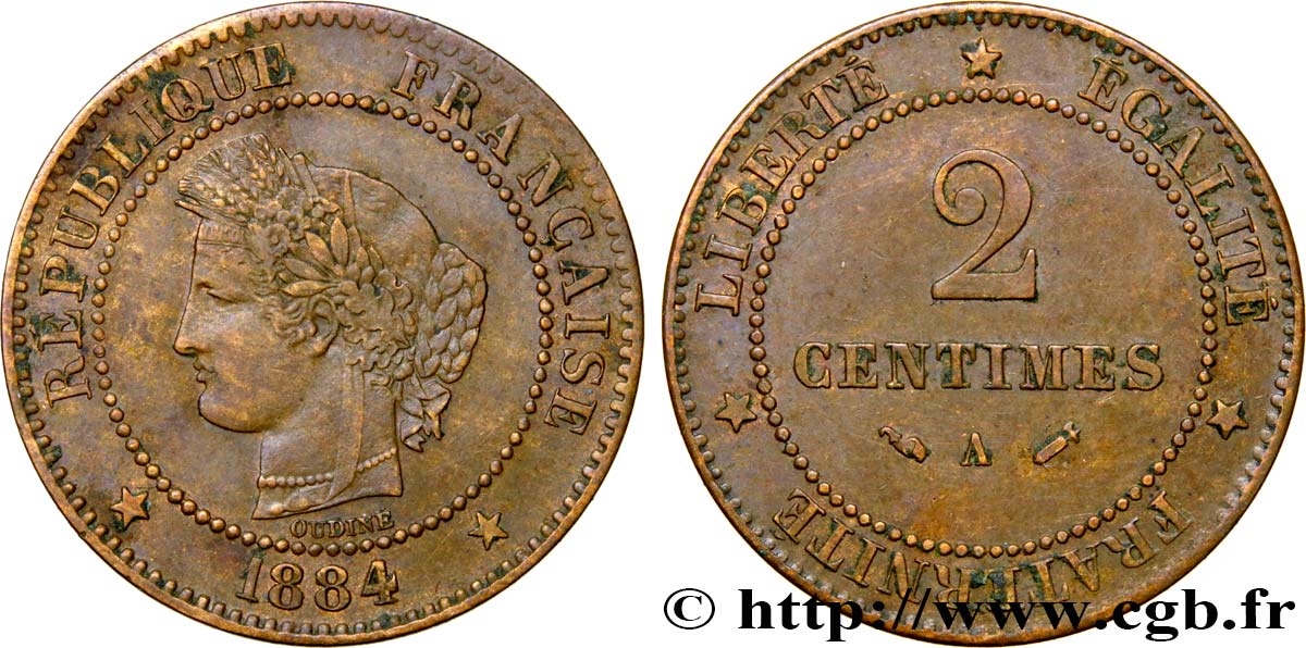 2 centimes Cérès 1884 Paris F.109/9 SS45 