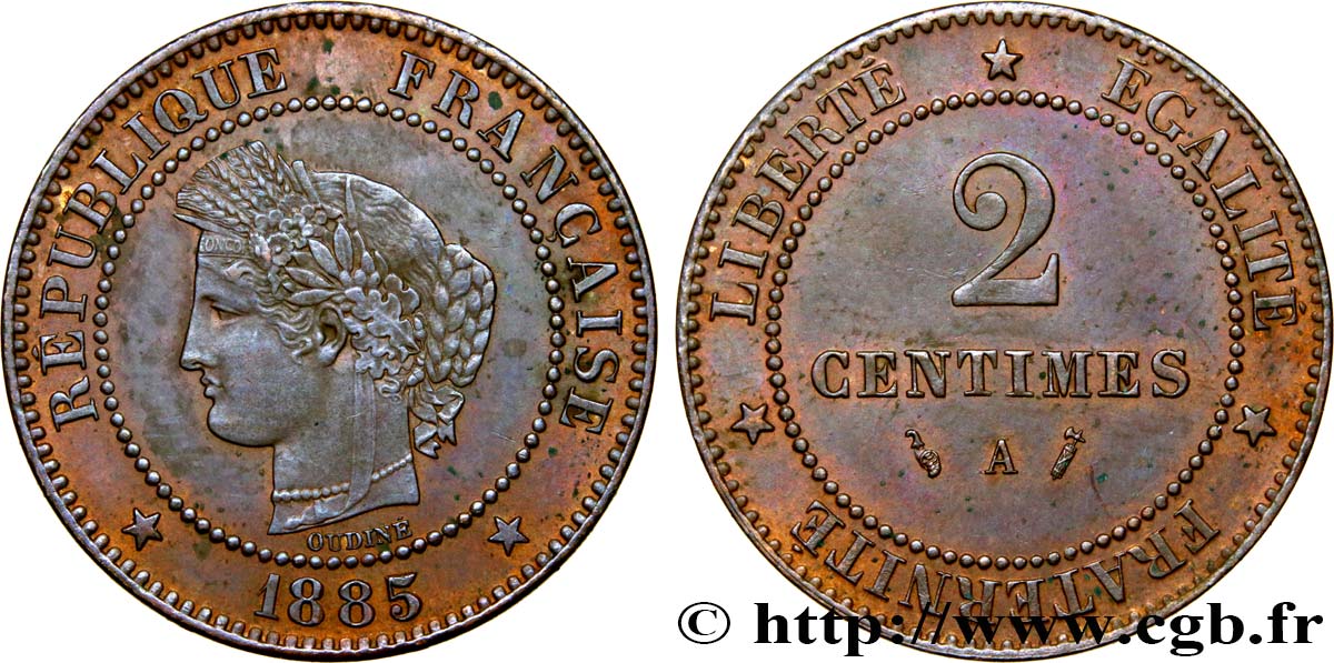 2 centimes Cérès 1885 Paris F.109/10 MBC48 