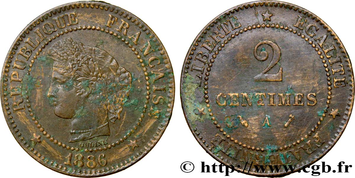 2 centimes Cérès 1886 Paris F.109/12 BC 