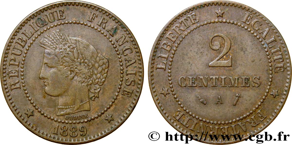 2 centimes Cérès 1889 Paris F.109/15 S35 