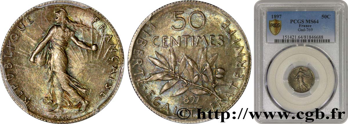 50 centimes Semeuse 1897 Paris F.190/1 SC64 PCGS