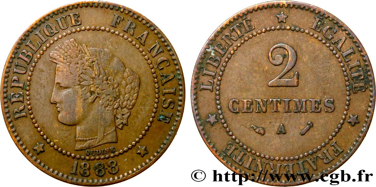 2 centimes Cérès 1888 Paris F.109/14 S35 