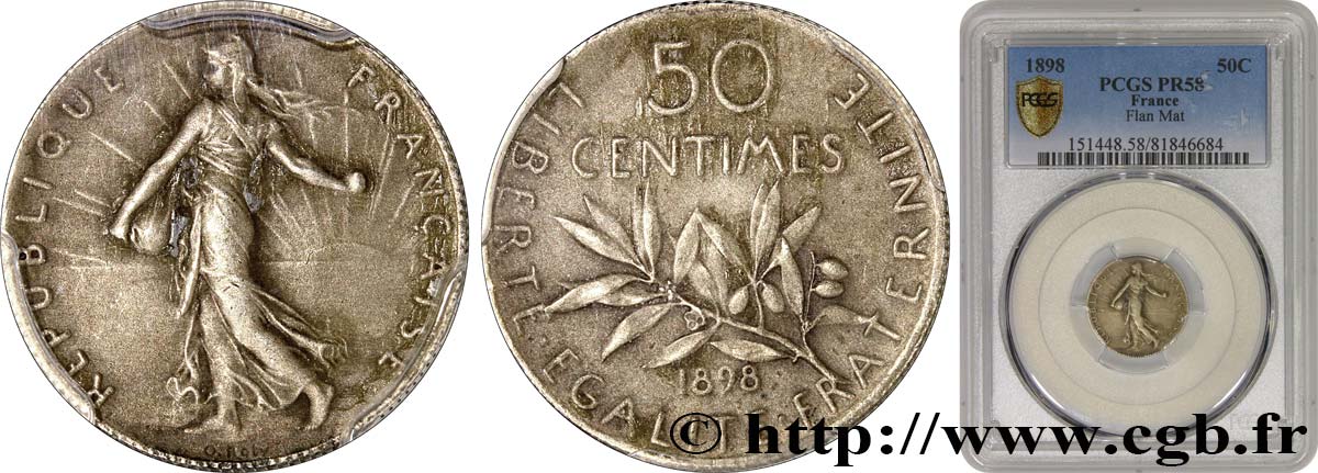 50 centimes Semeuse flan mat 1898  F.190/4 SPL58 PCGS