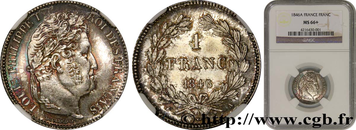 1 franc Louis-Philippe, couronne de chêne 1846 Paris F.210/105 MS66 NGC